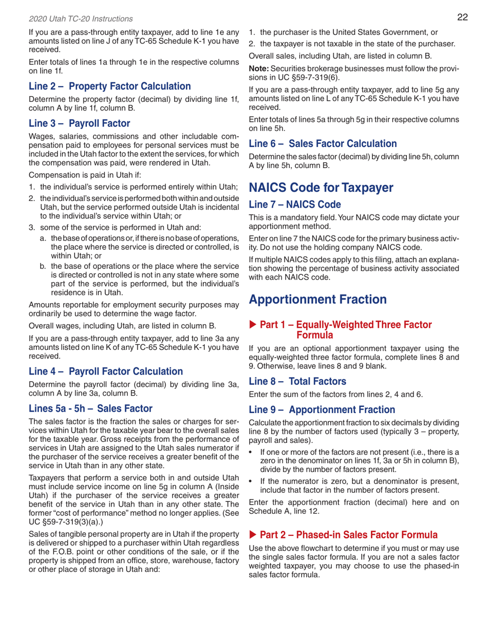 Instructions for Form TC-20 Schedule A, B, C, D, E, H, J, M - Utah, Page 24