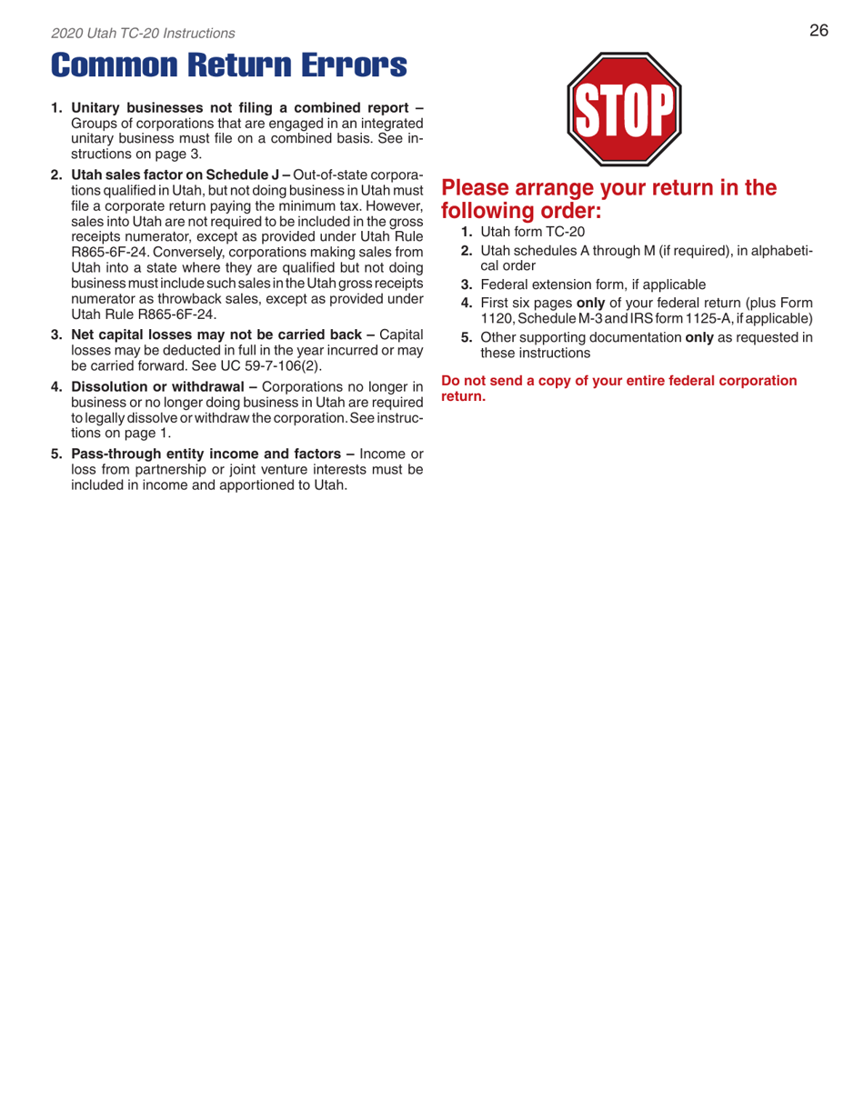 Instructions for Form TC-20 Schedule A, B, C, D, E, H, J, M - Utah, Page 28