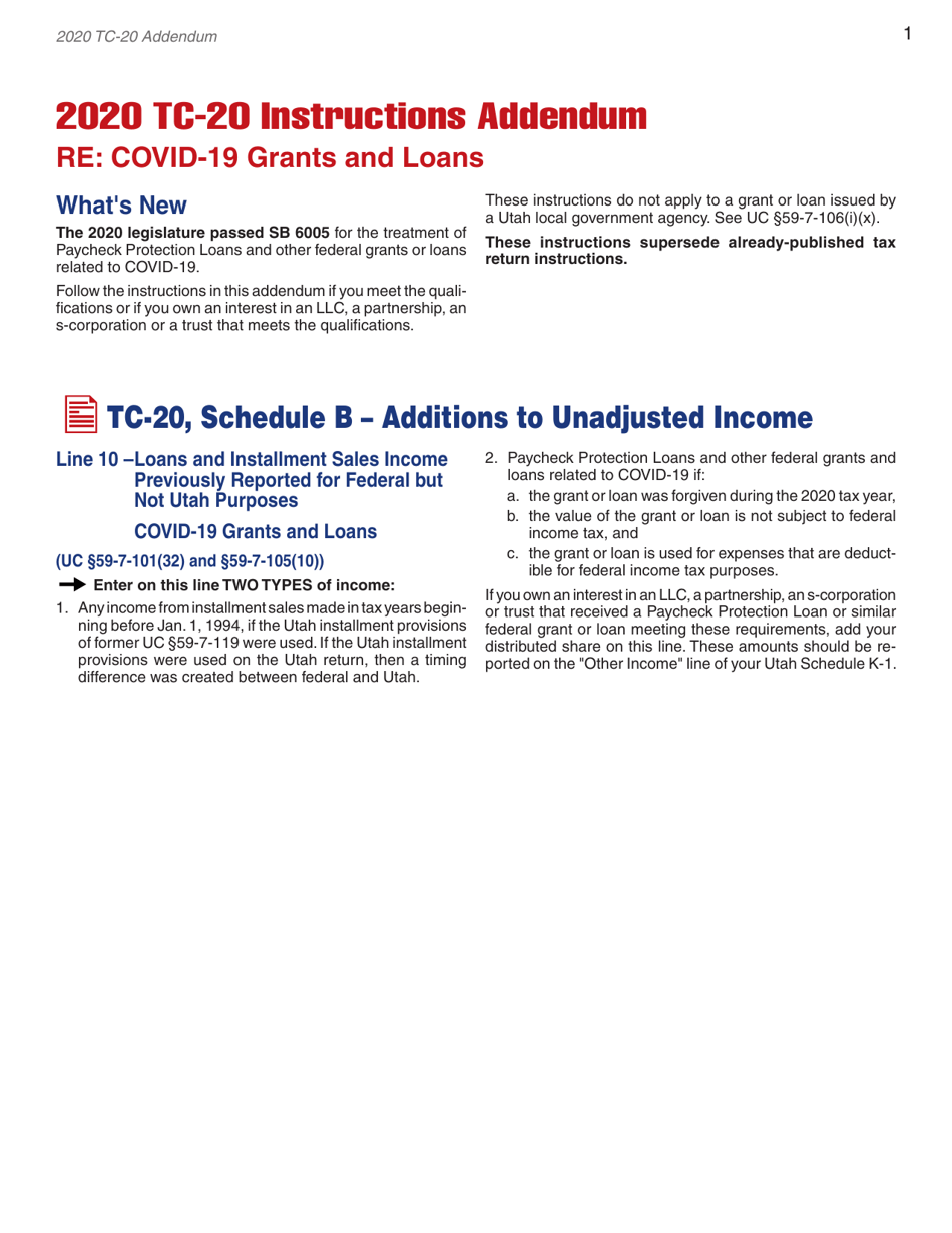 Instructions for Form TC-20 Schedule A, B, C, D, E, H, J, M - Utah, Page 29