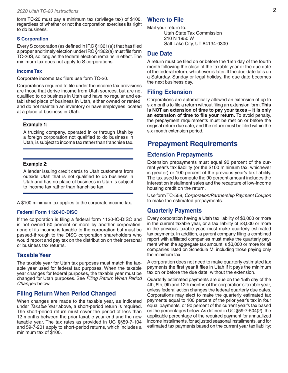 Instructions for Form TC-20 Schedule A, B, C, D, E, H, J, M - Utah, Page 4