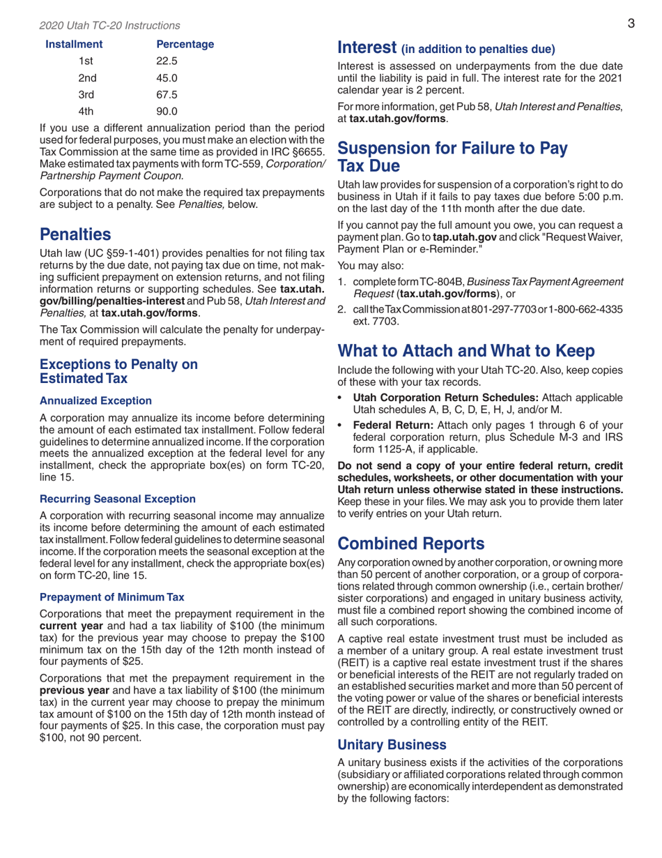 Instructions for Form TC-20 Schedule A, B, C, D, E, H, J, M - Utah, Page 5