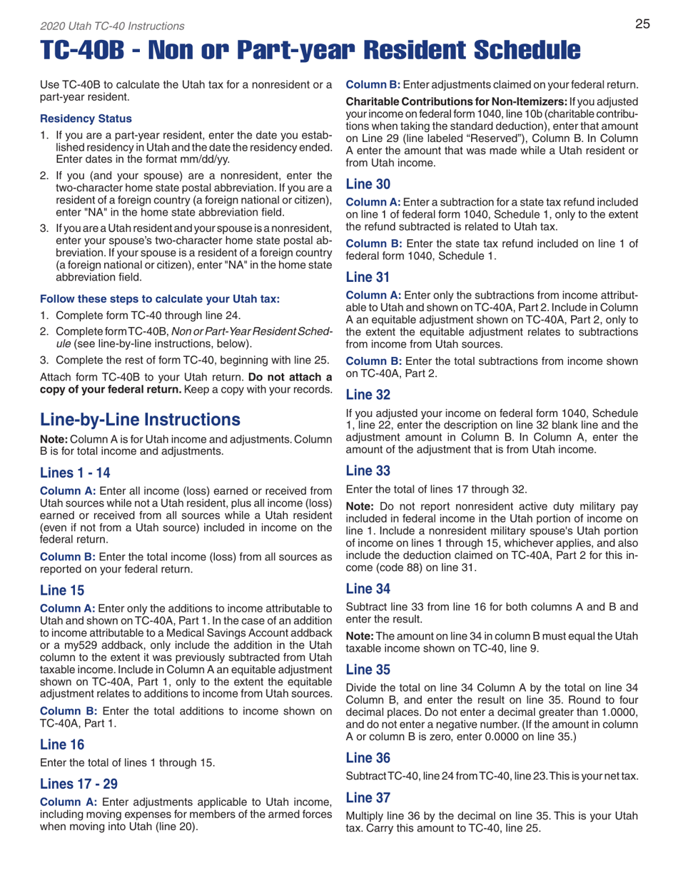 Instructions for Form TC-40 Utah Individual Income Tax Return - Utah, Page 27