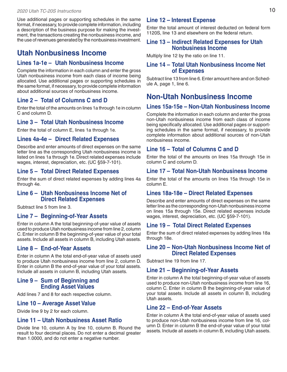 Instructions for Form TC-20S Utah S Corporation Return - Utah, Page 12