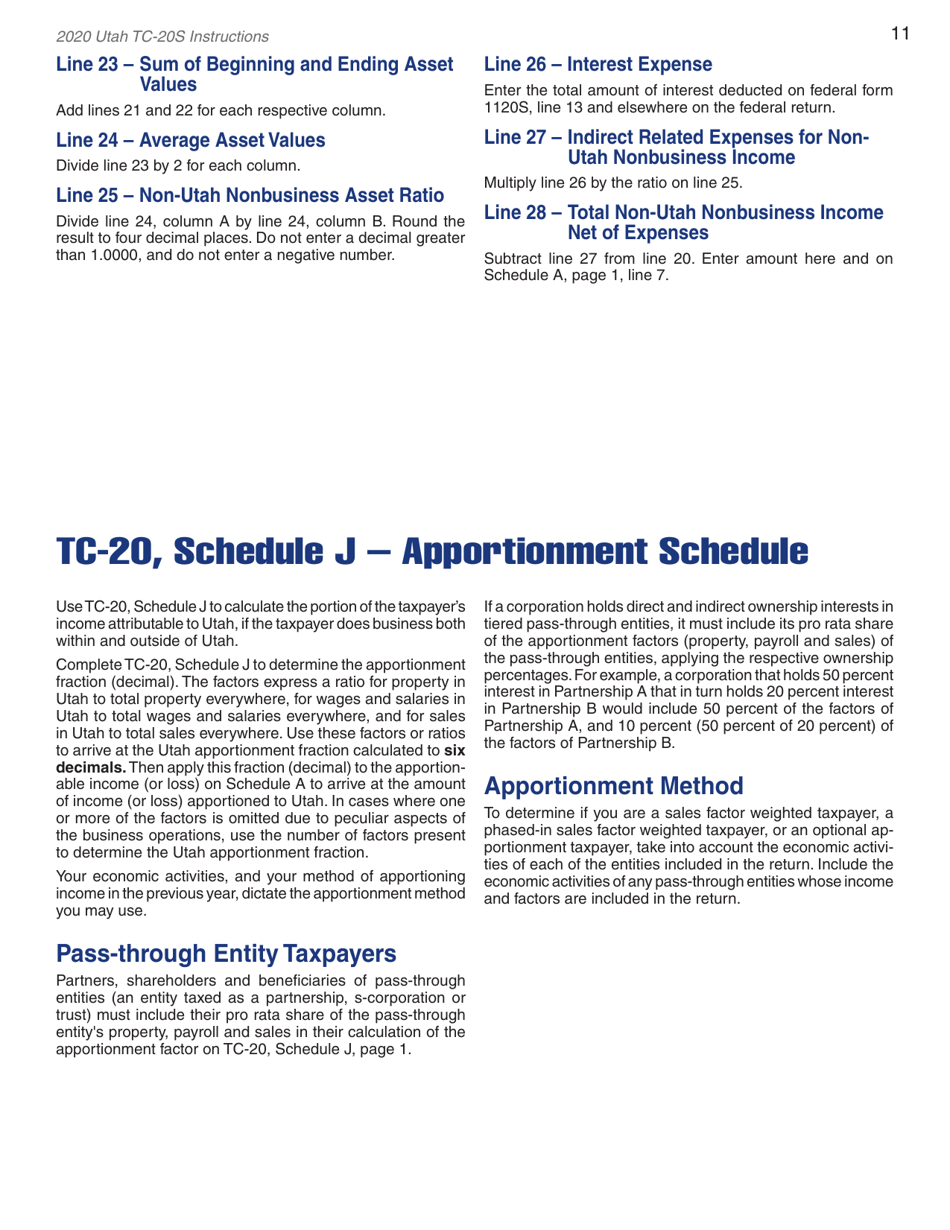 Instructions for Form TC-20S Utah S Corporation Return - Utah, Page 13