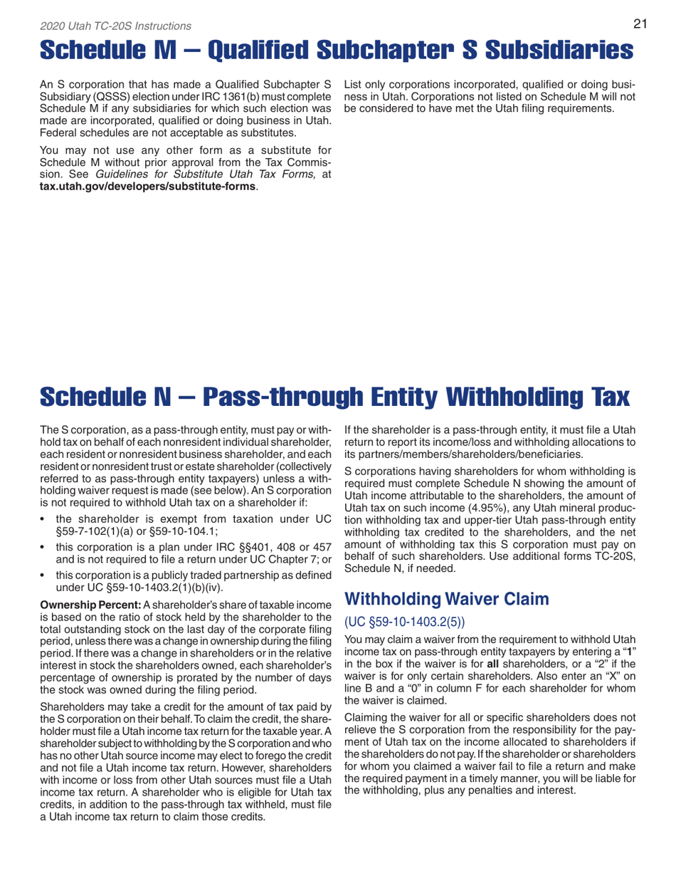 Instructions for Form TC-20S Utah S Corporation Return - Utah, Page 23