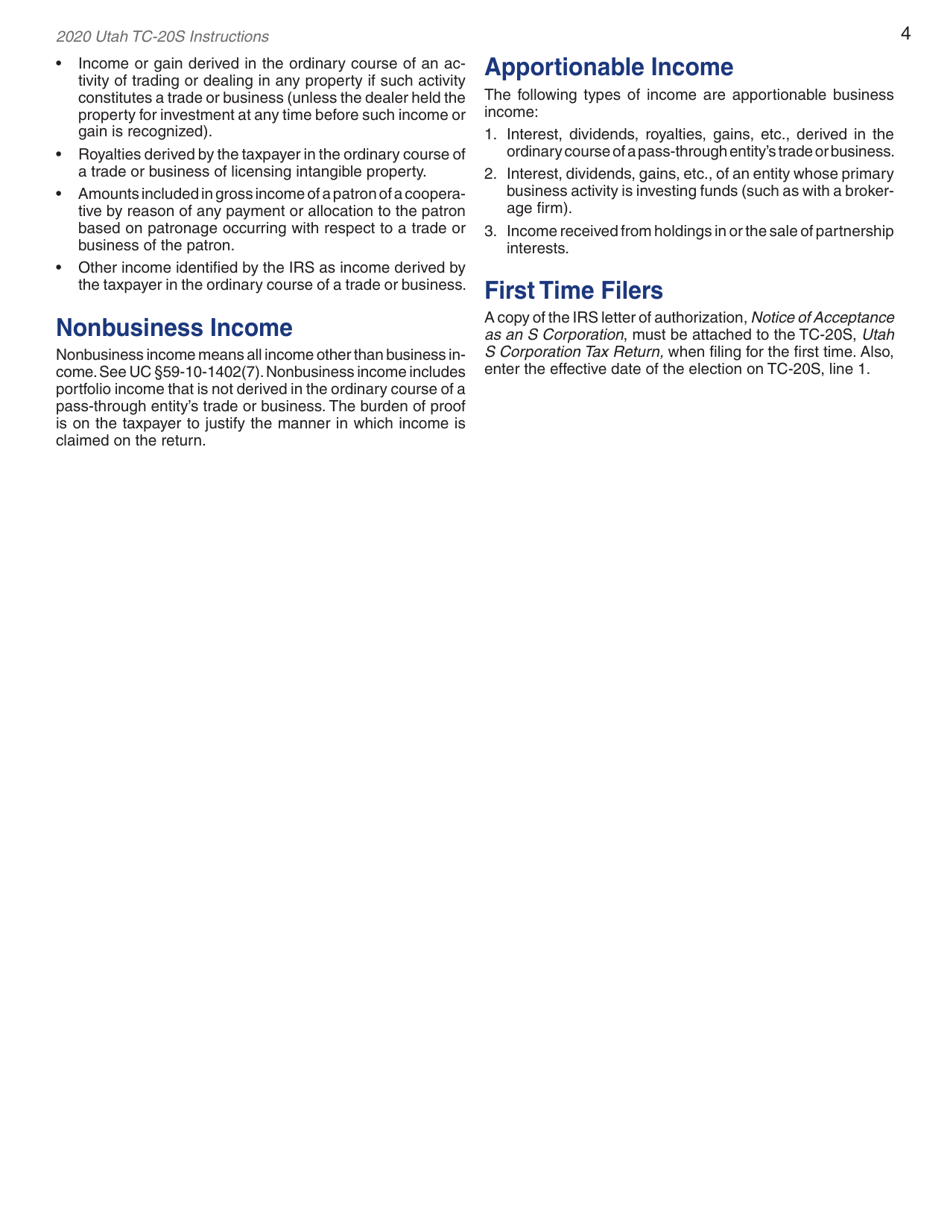 Instructions for Form TC-20S Utah S Corporation Return - Utah, Page 6