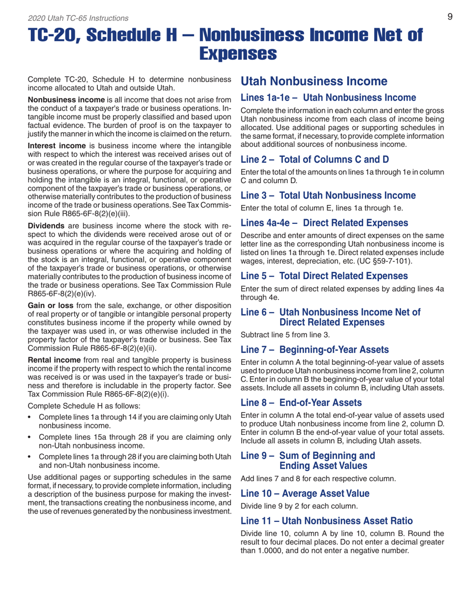 Instructions for Form TC-65 Utah Partnership / Limited Liability Partnership / Limited Liability Company Return - Utah, Page 11