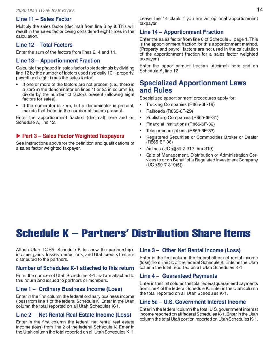 Instructions for Form TC-65 Utah Partnership / Limited Liability Partnership / Limited Liability Company Return - Utah, Page 16