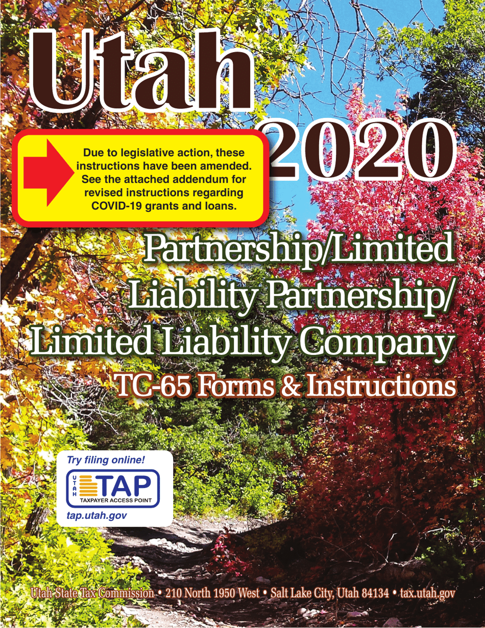 Instructions for Form TC-65 Utah Partnership / Limited Liability Partnership / Limited Liability Company Return - Utah, Page 1