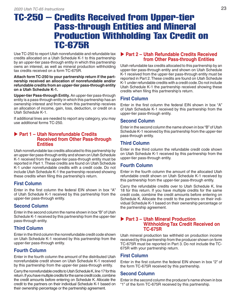 Instructions for Form TC-65 Utah Partnership / Limited Liability Partnership / Limited Liability Company Return - Utah, Page 25