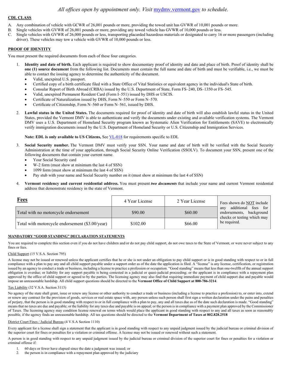 Form VL-031 Application for Commercial License / Permit - New, Renewal, Duplicate or Corrected - Vermont, Page 2