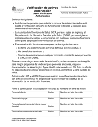 Document preview: DSHS Formulario 27-189 Verificacion De Activos Autorizacion - Washington (Spanish)