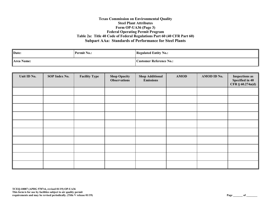 Form TCEQ-10087 (OP-UA36) Steel Plant Unit Attributes - Texas, Page 10