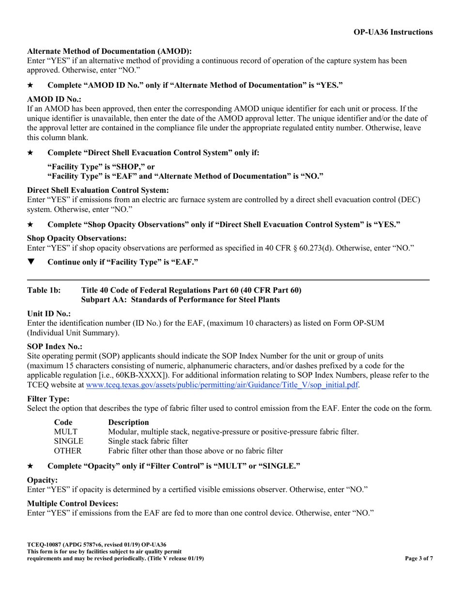Form TCEQ-10087 (OP-UA36) Steel Plant Unit Attributes - Texas, Page 3