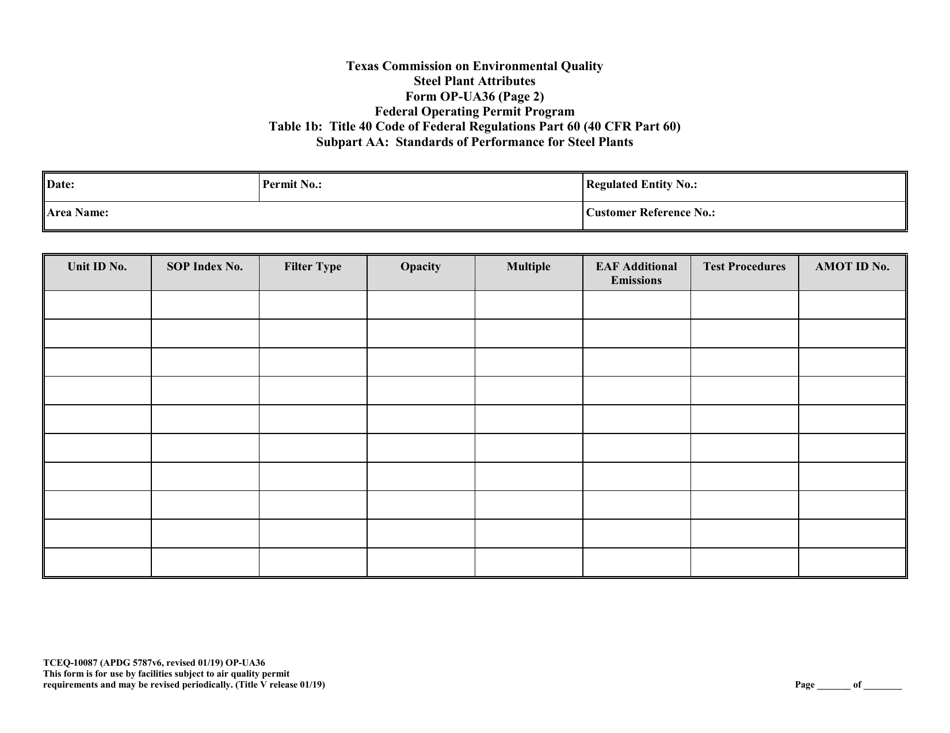Form TCEQ-10087 (OP-UA36) Steel Plant Unit Attributes - Texas, Page 9