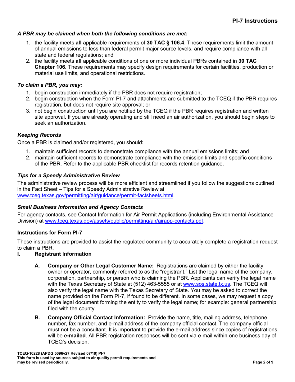 Form TCEQ-10228 (PI-7) Registration for Permits by Rule (Pbr) - Texas, Page 3