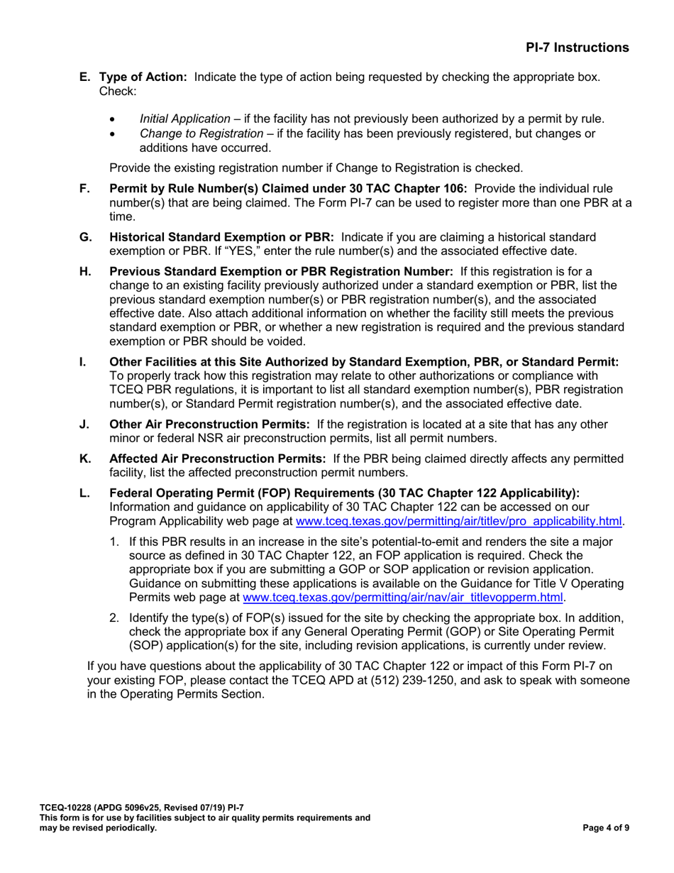 Form TCEQ-10228 (PI-7) Registration for Permits by Rule (Pbr) - Texas, Page 5