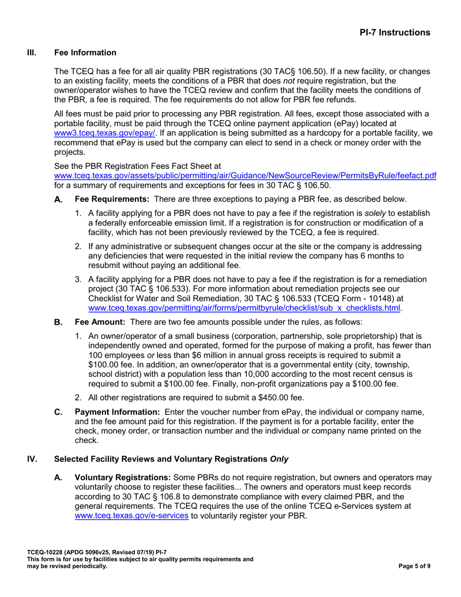 Form TCEQ-10228 (PI-7) Registration for Permits by Rule (Pbr) - Texas, Page 6