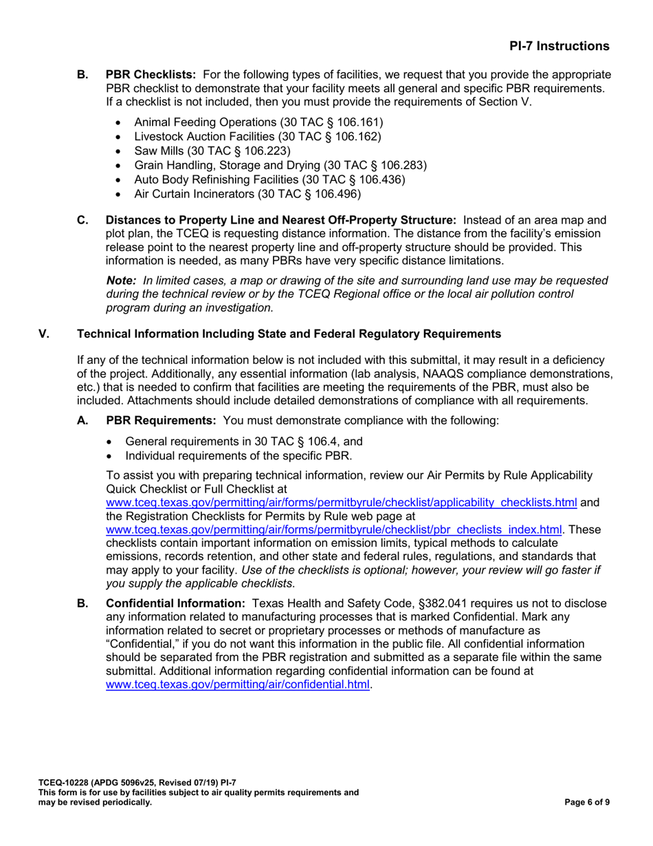 Form TCEQ-10228 (PI-7) Registration for Permits by Rule (Pbr) - Texas, Page 7