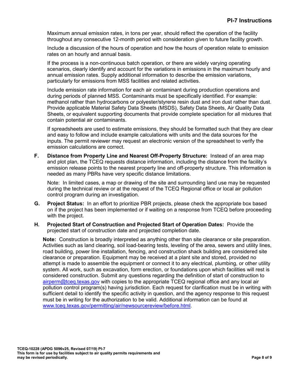 Form TCEQ-10228 (PI-7) Registration for Permits by Rule (Pbr) - Texas, Page 9