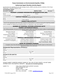 Form TCEQ-20859 Authorized Agent Monthly Activity Report - Texas