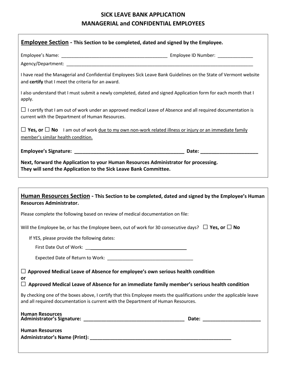 Sick Leave Bank Application - Managerial and Confidential Employees - Vermont, Page 3