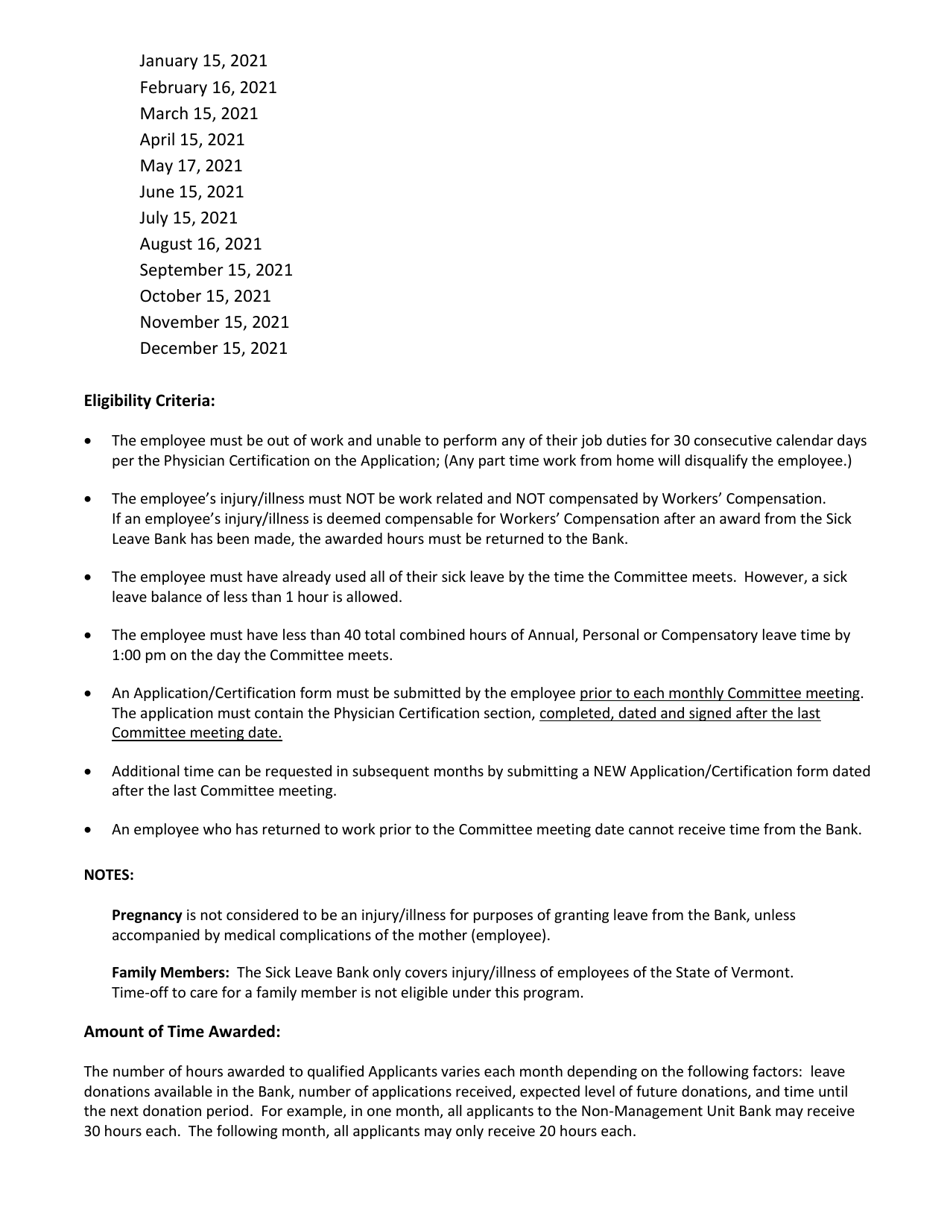 Sick Leave Bank Application / Physician Certification - Non-management, Supervisory and Corrections Units - Vermont, Page 3
