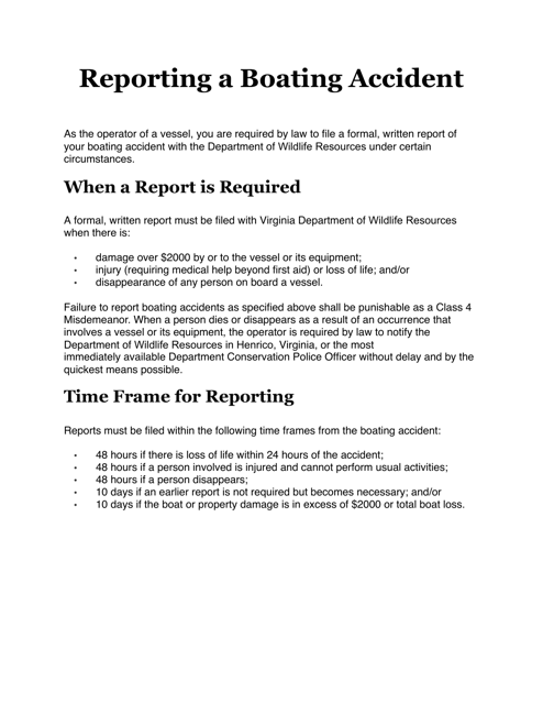 Virginia Boating Incident Report - Virginia
