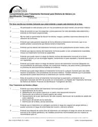 Formulario DOC13-521S Consentimiento Para Tratamiento Hormonal Para Disforia De Genero Y/O Identificacion Transgenero - Washington (Spanish)