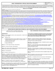 DD Form 2792-1 &quot;Early Intervention/Special Education Summary&quot;