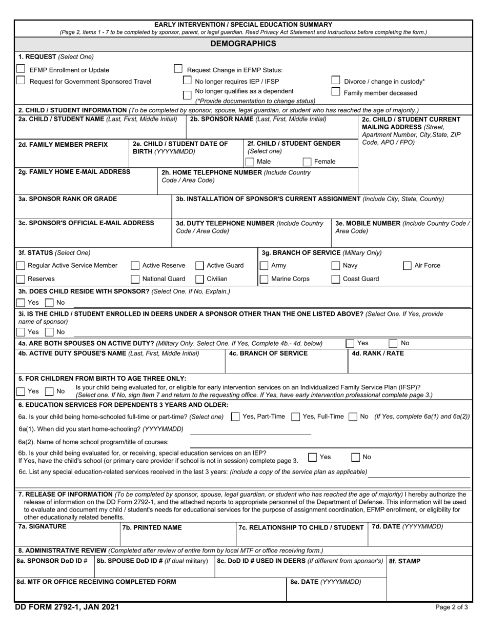DD Form 2792-1 Download Fillable PDF or Fill Online Early Intervention ...