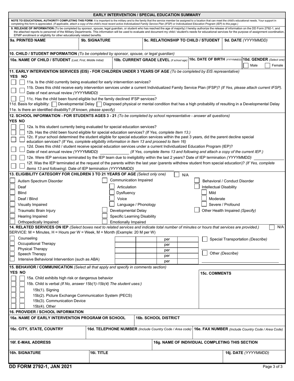 DD Form 2792-1 Download Fillable PDF or Fill Online Early Intervention ...