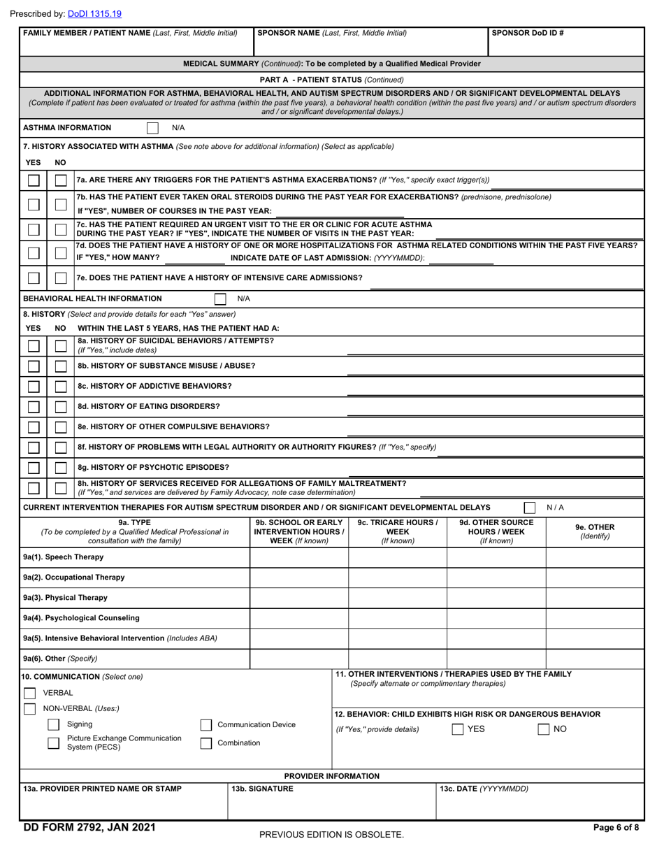 DD Form 2792 Download Fillable PDF or Fill Online Family Member Medical ...