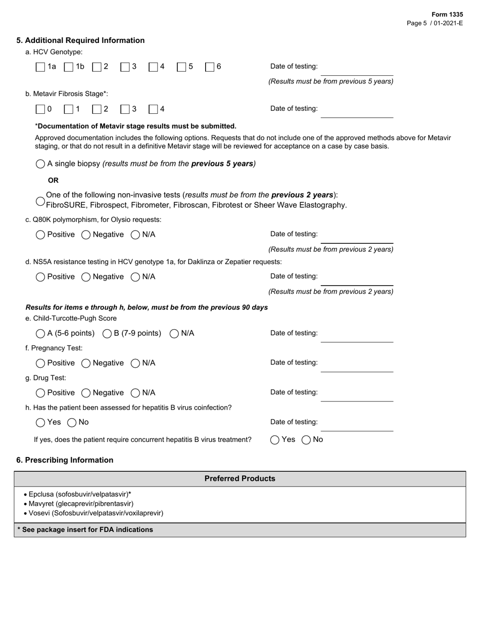 Form 1335 Antiviral Agents for Hepatitis C Virus Initial Authorization Request (Medicaid) - Texas, Page 5