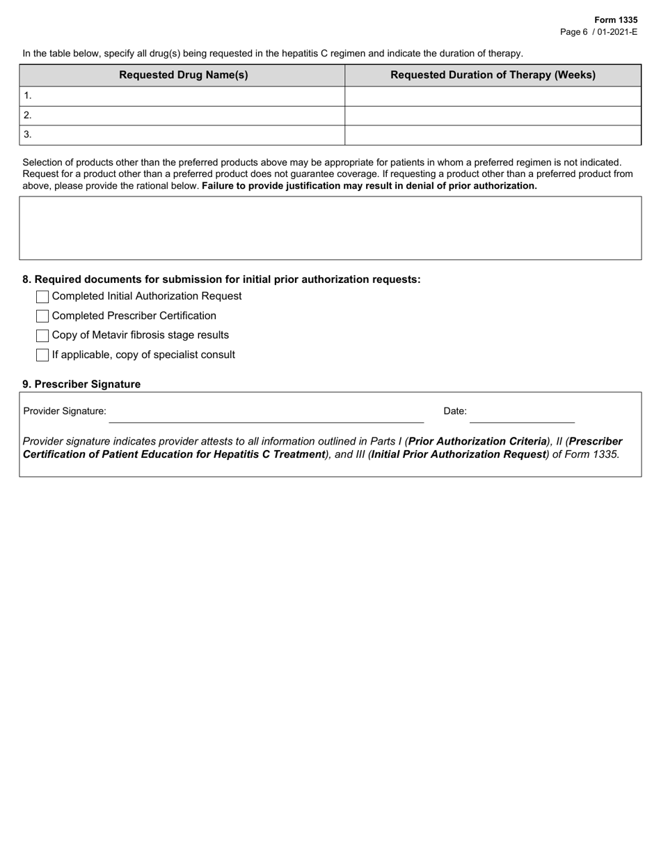 Form 1335 Antiviral Agents for Hepatitis C Virus Initial Authorization Request (Medicaid) - Texas, Page 6