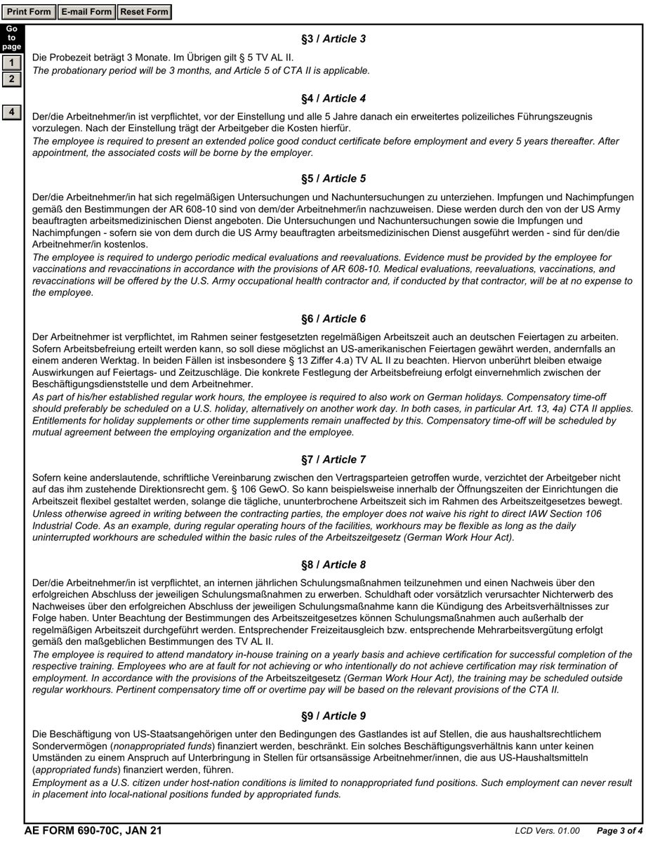 AE Form 690-70C Employment Contract - Childcare Centers (English / German), Page 3