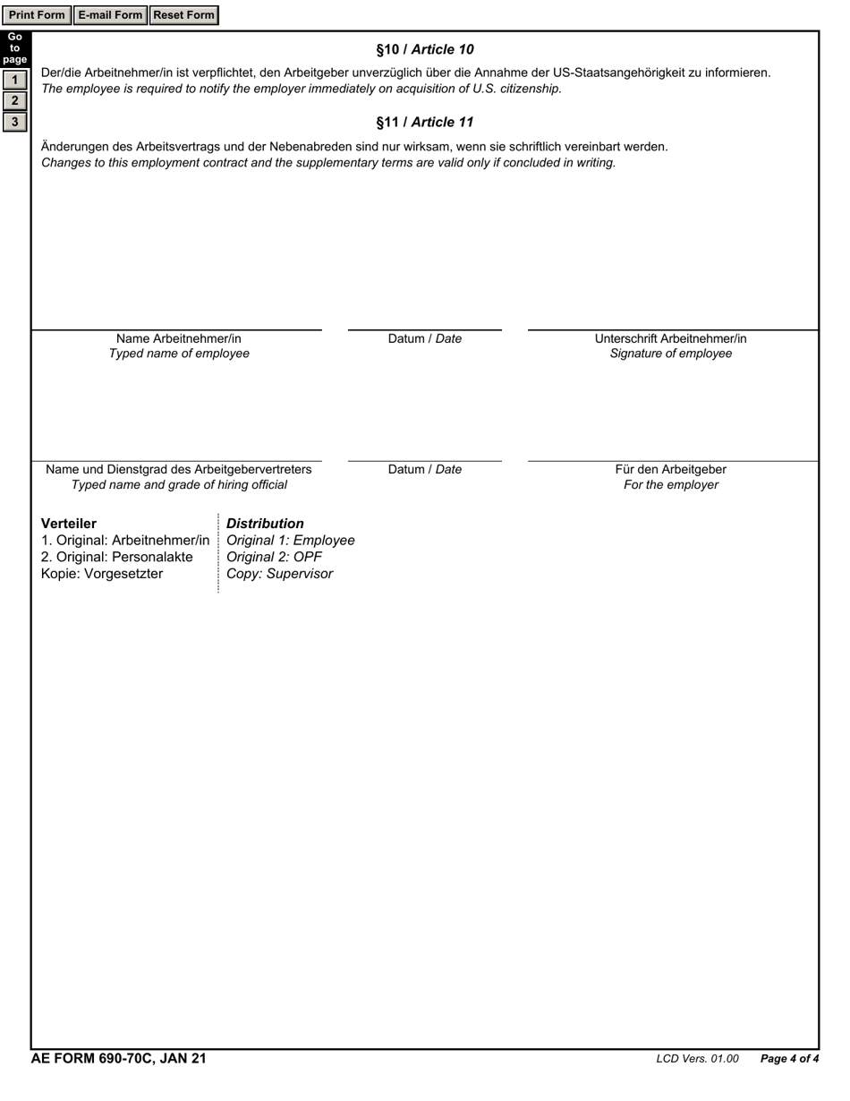 AE Form 690-70C Employment Contract - Childcare Centers (English / German), Page 4