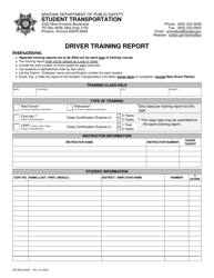 Form DPS802-03204 &quot;Driver Training Report&quot; - Arizona
