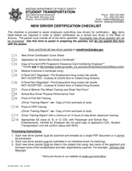 Form DPS802-03206 &quot;New Driver Certification Checklist&quot; - Arizona