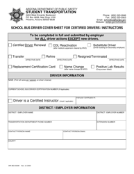 Form DPS802-03200 &quot;School Bus Driver Cover Sheet for Certified Drivers/Instructors&quot; - Arizona