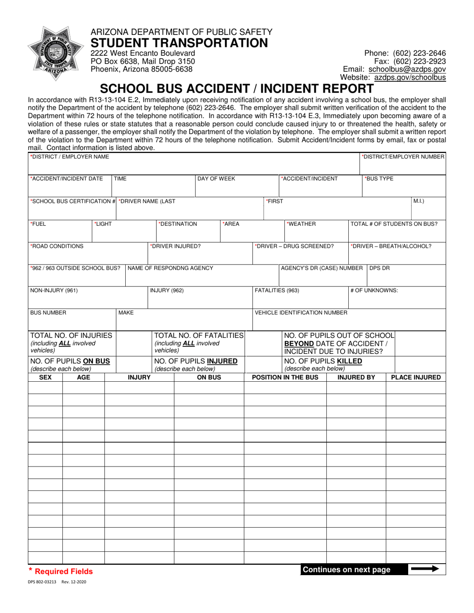 Form Dps802 03213 Download Fillable Pdf Or Fill Online School Bus Accident Incident Report