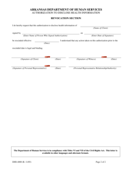 Form DHS-4000 Authorization to Disclose Health Information - Arkansas, Page 2