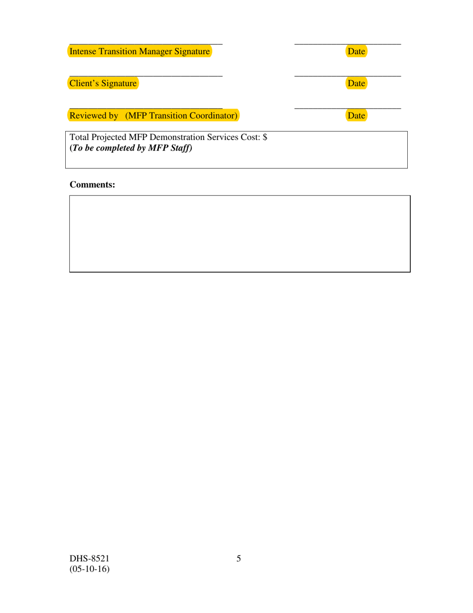Form DHS-8521 Demonstration Services Plan of Care - Arkansas, Page 5