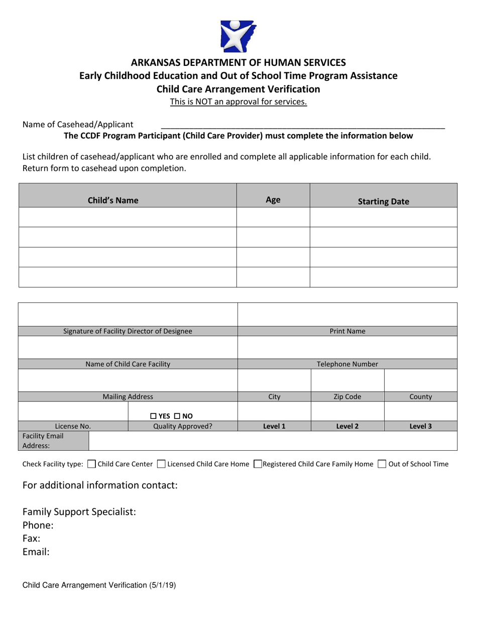 Arkansas Child Care Arrangement Verification Fill Out, Sign Online