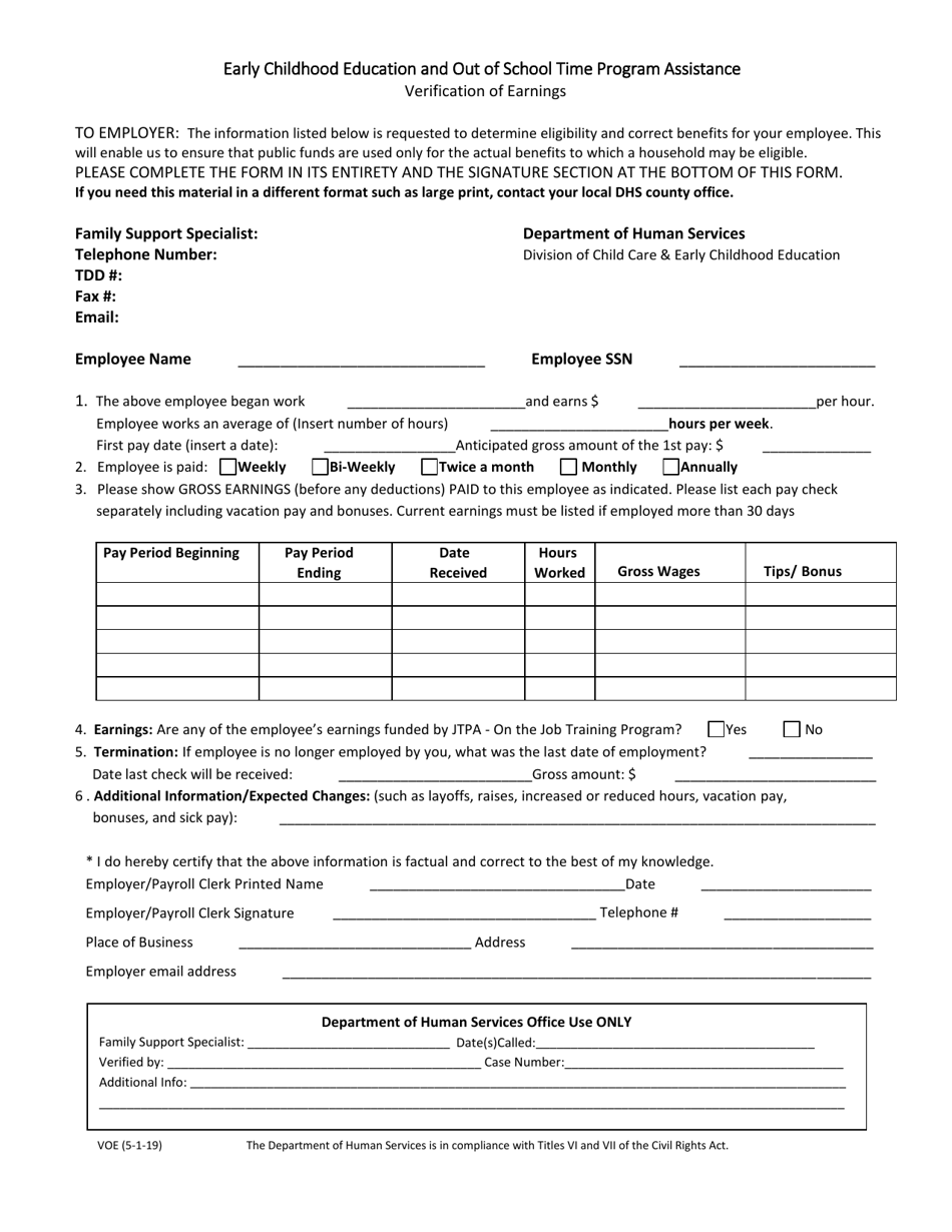 Verification of Earnings for New Employment - Arkansas, Page 1