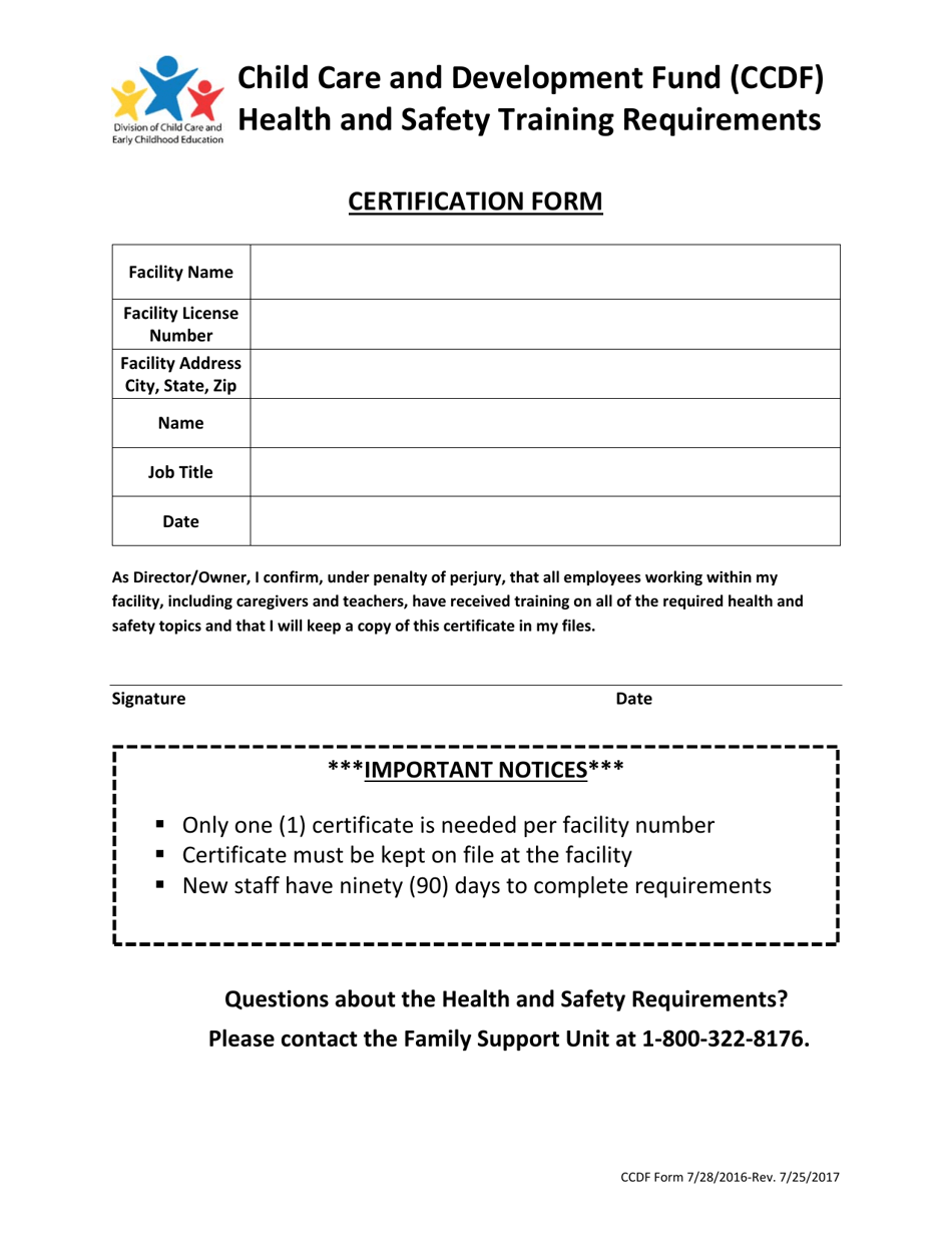 Ccdbg Health and Safety Training Certification Form - Arkansas, Page 1