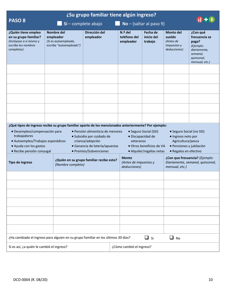 Formulario DCO-0004 Solicitud Para Beneficios De Snap, Atencion De Salud (Health Care) Y Tea / Rca - Arkansas (Spanish), Page 10
