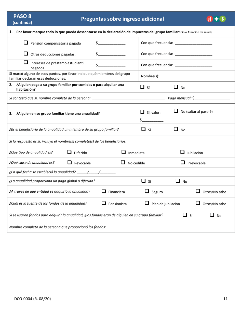 Formulario DCO-0004 Solicitud Para Beneficios De Snap, Atencion De Salud (Health Care) Y Tea / Rca - Arkansas (Spanish), Page 11
