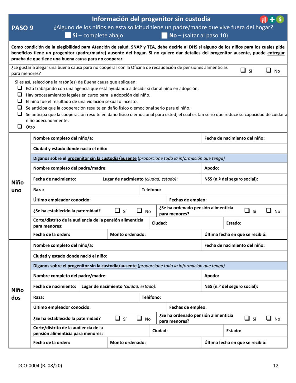Formulario DCO-0004 Solicitud Para Beneficios De Snap, Atencion De Salud (Health Care) Y Tea / Rca - Arkansas (Spanish), Page 12