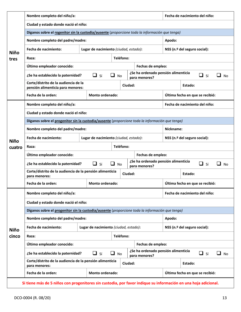 Formulario DCO-0004 Solicitud Para Beneficios De Snap, Atencion De Salud (Health Care) Y Tea / Rca - Arkansas (Spanish), Page 13